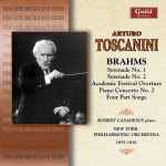 Cover for album: Arturo Toscanini - Brahms - Robert Casadesus, New York Philharmonic Orchestra – Serenade No. 1 / Serenade No. 2 / Academic Festival Overture / Piano Concerto No. 2 / Four Part Songs(2×CD, Mono)