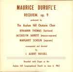 Cover for album: Maurice Duruflé - The Asylum Hill Oratorio Choir, I. Albert Russell – Requem, Op. 9(LP)