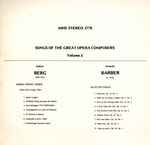 Cover for album: Joan Patenaude, Alban Berg, Samuel Barber – Songs Of The Great Opera Composers - Volume 2