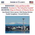 Cover for album: Bernstein, Barber, Diamond, Jane Bunnell, Dale Duesing, Seattle Symphony, Gerard Schwarz – Arias and Barcarolles - Overture to 'School For Scandal